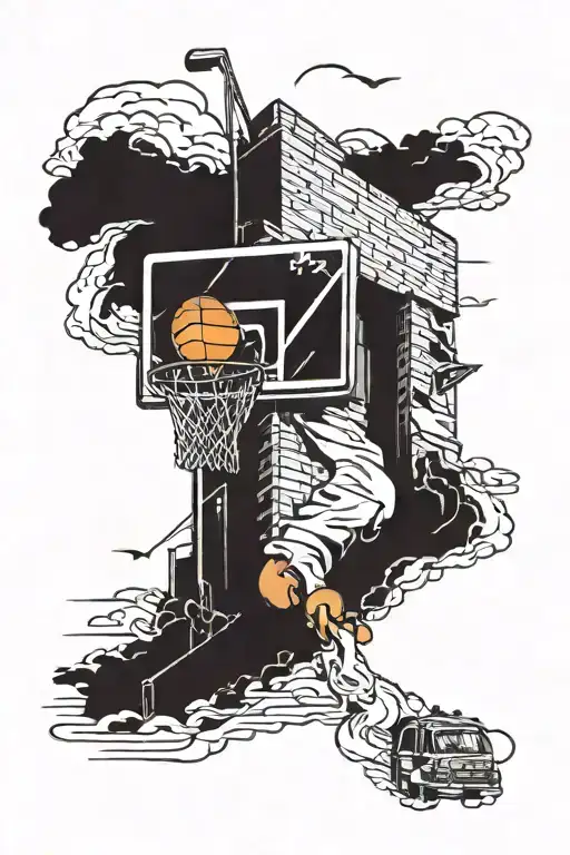  graphity basketball hoop with building by it tattoo design idea