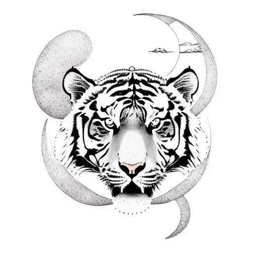 Tiger and moon tattoo design idea