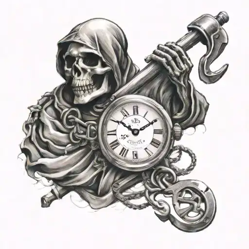 death with scythe and old watches  tattoo design idea