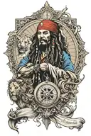 jack sparrow compass surrounded by aslan roaring lion tattoo design idea