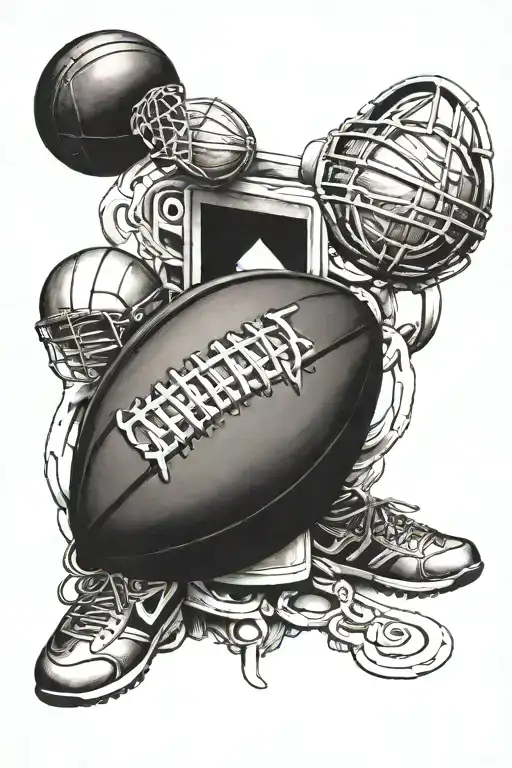 american Football, Basketball, soccer ball, weights tattoo design idea