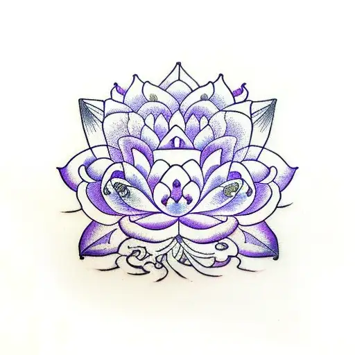 purple Lotus Flower white snake butterfly  tattoo design idea