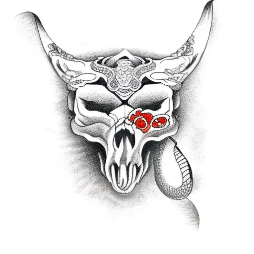 Fox skull, snake wrapped around it tattoo design idea