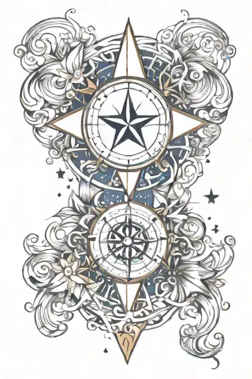 nautical stars and diamonds on arm sleeve tattoo design idea
