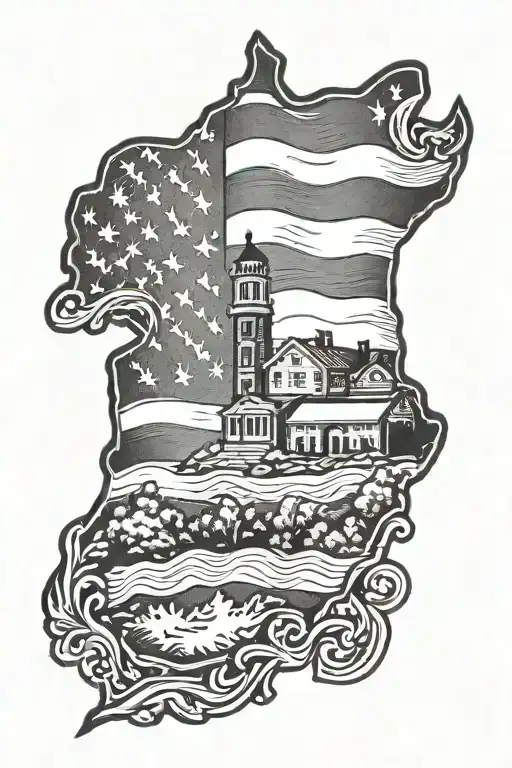 New Hampshire with American flag in it tattoo design idea