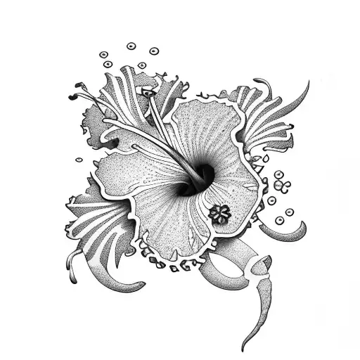 hibiscus and big wave of kanagawa tattoo design idea