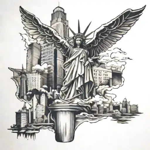 New York theme leg sleeve realism tattoo design idea
