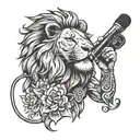 lion holding karaoke microphone singing tattoo design idea