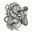lion holding karaoke microphone singing tattoo design idea