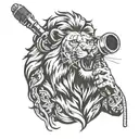 lion holding karaoke microphone singing tattoo design idea