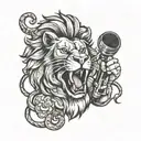 lion holding karaoke microphone singing tattoo design idea