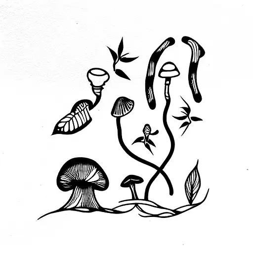 vines, mushrooms, bones tattoo design idea