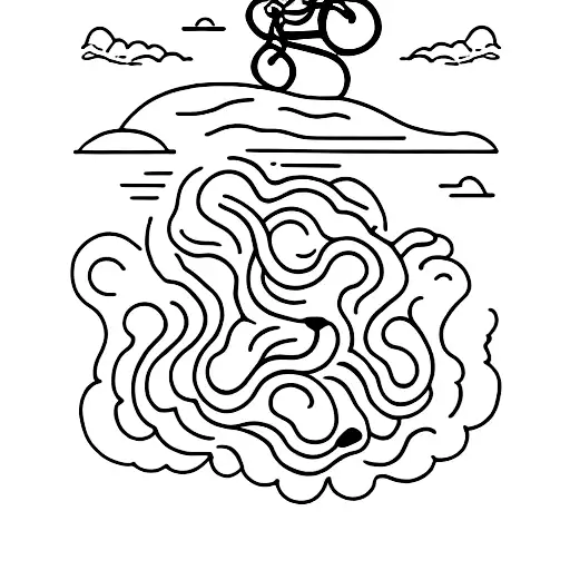 Pug riding a bike on water waves tattoo design idea