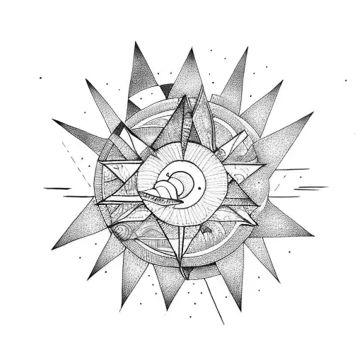 Triangle moon sun rose tattoo design idea