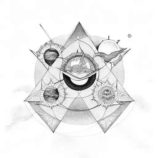 Triangle moon sun rose tattoo design idea