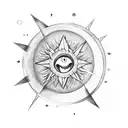 Triangle moon sun rose tattoo design idea