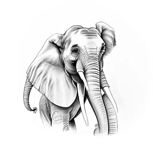 elephant head looking through a telescope tattoo design idea