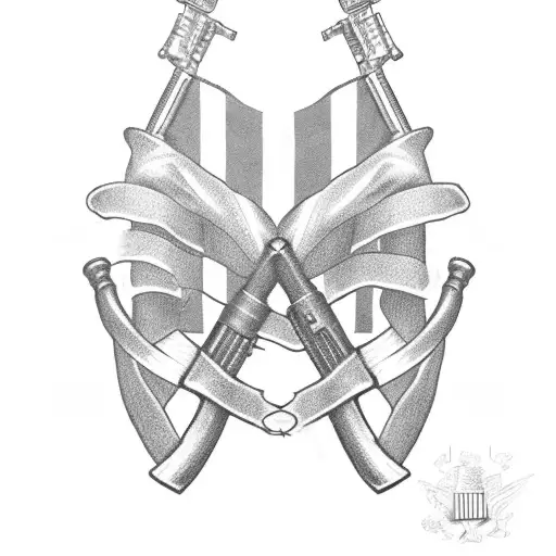 A pair of crossed M-16 rifles, an American flag in background. "Semper fidelis" beneathe. tattoo design idea