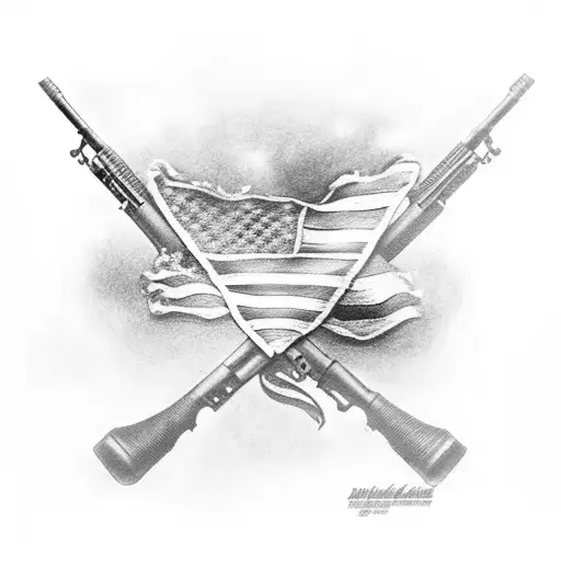 A M-16 rifle, an American flag in background. "Semper fidelis" beneathe. tattoo design idea