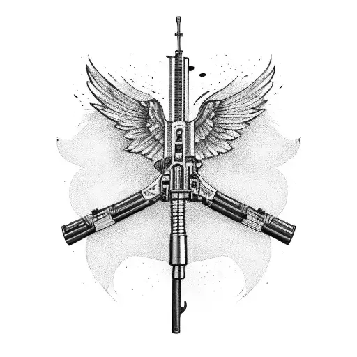 A pair of crossed rifles with wings spreading out from behind tattoo design idea