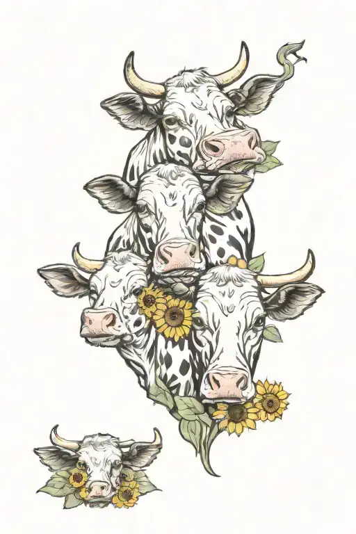 3cows doing see no evil speak no evil hear no evil with sunflowers tattoo design idea