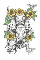 3 cows  see no evil speak no evil hear no evil with sunflowers tattoo design idea