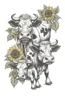 3 cows  see no evil speak no evil hear no evil with sunflowers tattoo design idea