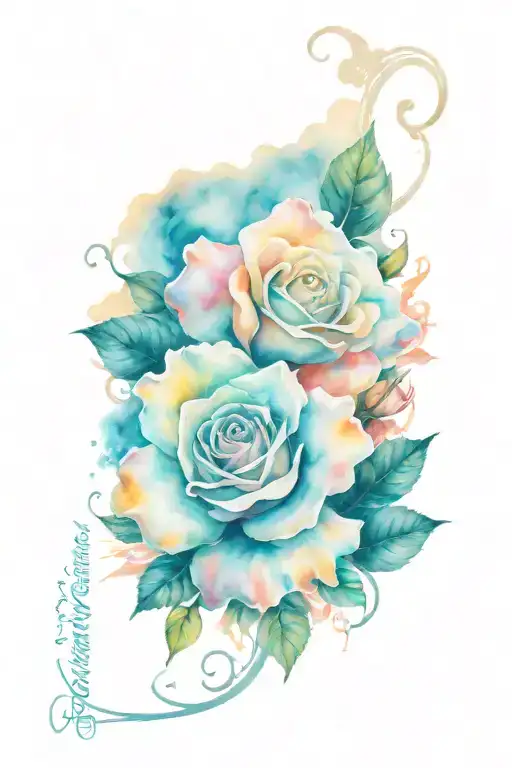 bible verse with clouds and roses intertwined tattoo design idea