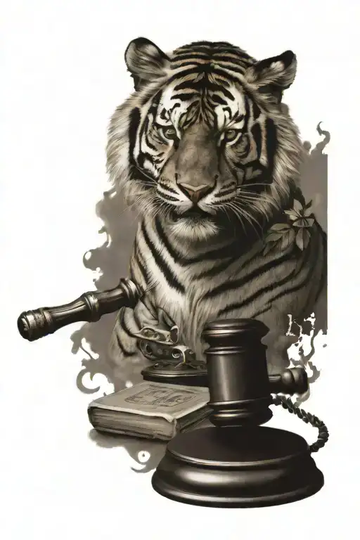 Tiger with gavel tattoo design idea