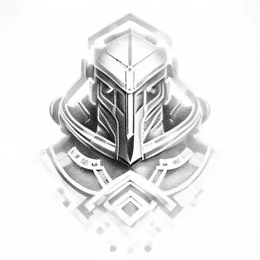 Bionical cyber knight in the black hood  tattoo design idea