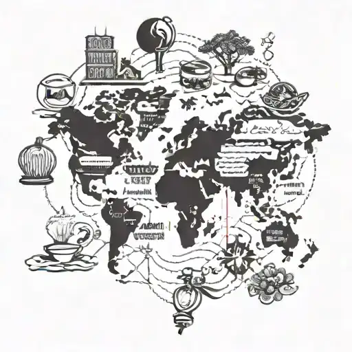 A culinary map tattoo showcasing different cuisines from around the world with landmarks representing each country visited tattoo design idea