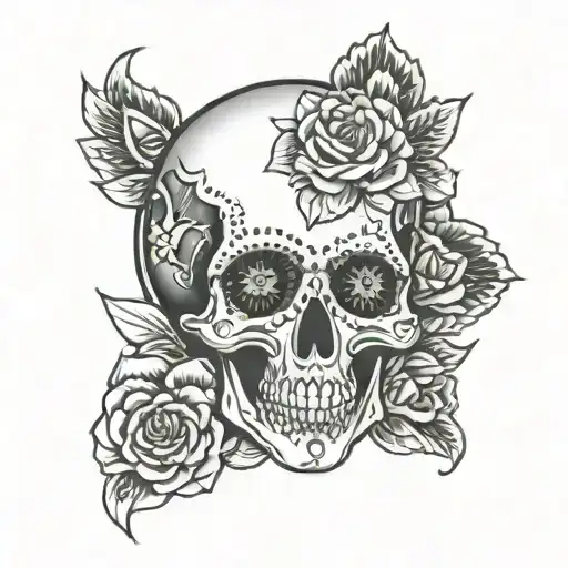 mandala and skull face tattoo design idea