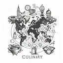 A culinary map tattoo showcasing different cuisines from around the world with landmarks representing each country visited tattoo design idea