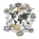 A culinary map tattoo showcasing different cuisines from around the world with landmarks representing each country visited tattoo design idea
