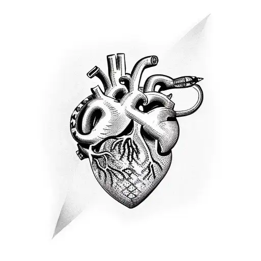 anatomical heart with snake and dagger tattoo design idea