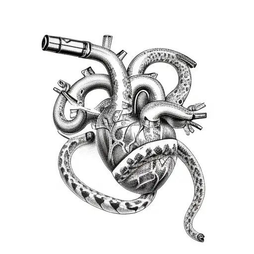 anatomical heart with snake and dagger tattoo design idea