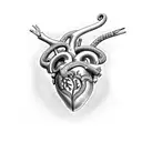 anatomical heart with snake and dagger tattoo design idea