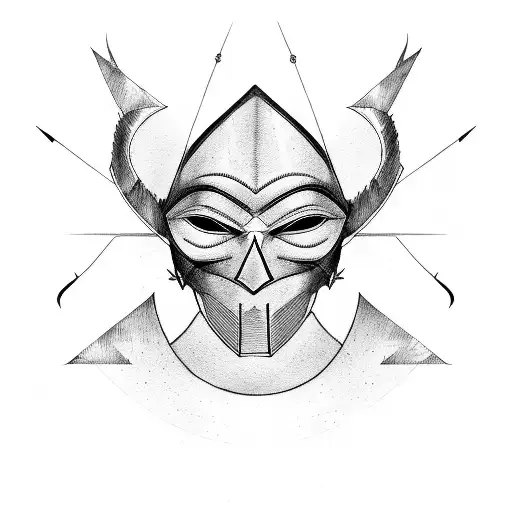 Zorro's iconic mask made up of lines of code, with a sword slashing through it tattoo design idea