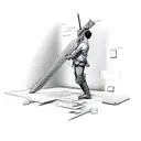 A computer engineer hacking into a virtual reality world with a sword in hand tattoo design idea