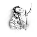 A computer engineer hacking into a virtual reality world with a sword in hand tattoo design idea