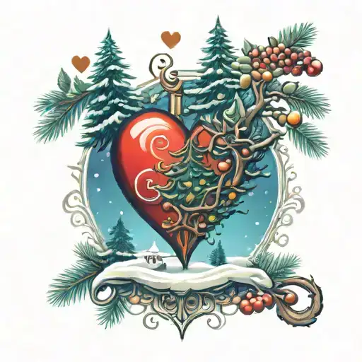 Christmas tree and heart tattoo design idea