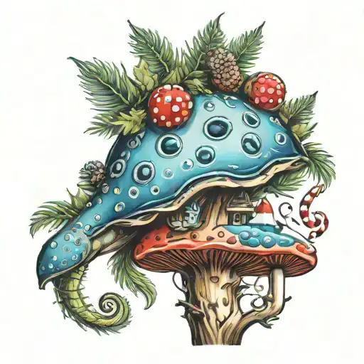 Christmas tree and fly agaric tattoo design idea