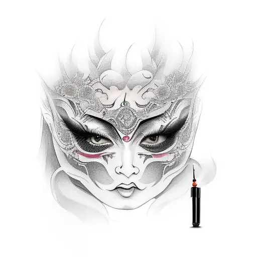 mujer quitandose mascara de hannya tattoo design idea