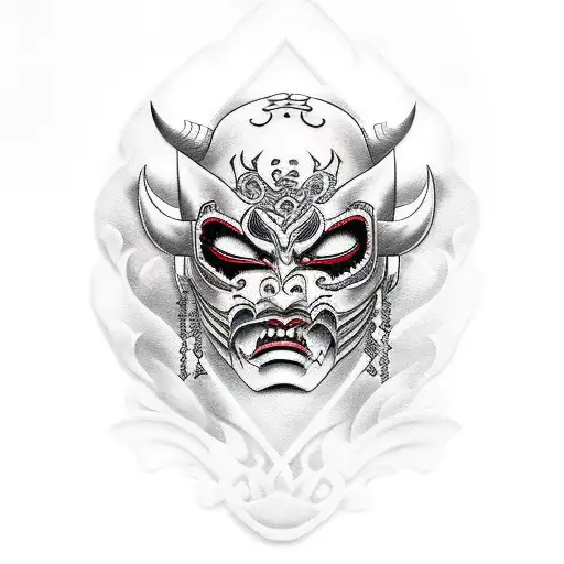 mujer con mascara de hannya tattoo design idea