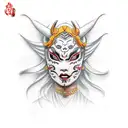 mujer con mascara de hannya tattoo design idea