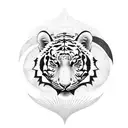 A blackwork tattoo featuring a tiger resting on a crescent moon tattoo design idea