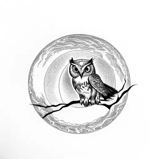 owl on wagon wheel with moon tattoo design idea
