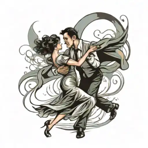 a realistic design of a couple dancing argentina tango in a dramatic scene tattoo design idea