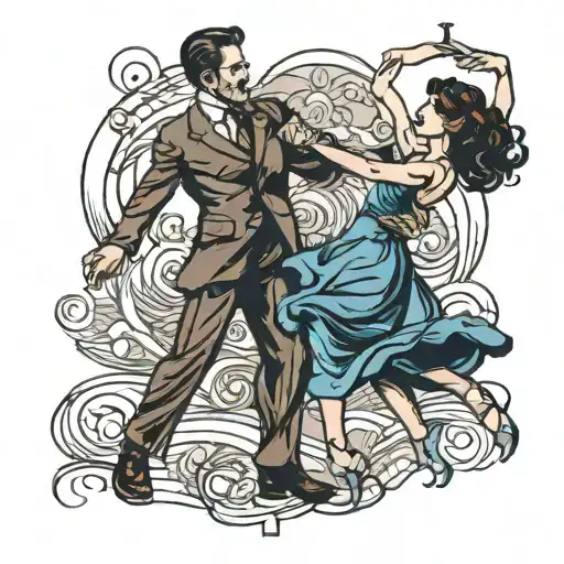 a couple dancing argentina tango in a dramatic scene tattoo design idea