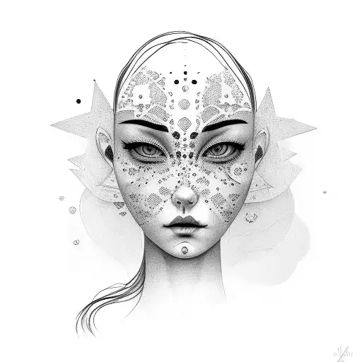 Split face girl face  tattoo design idea